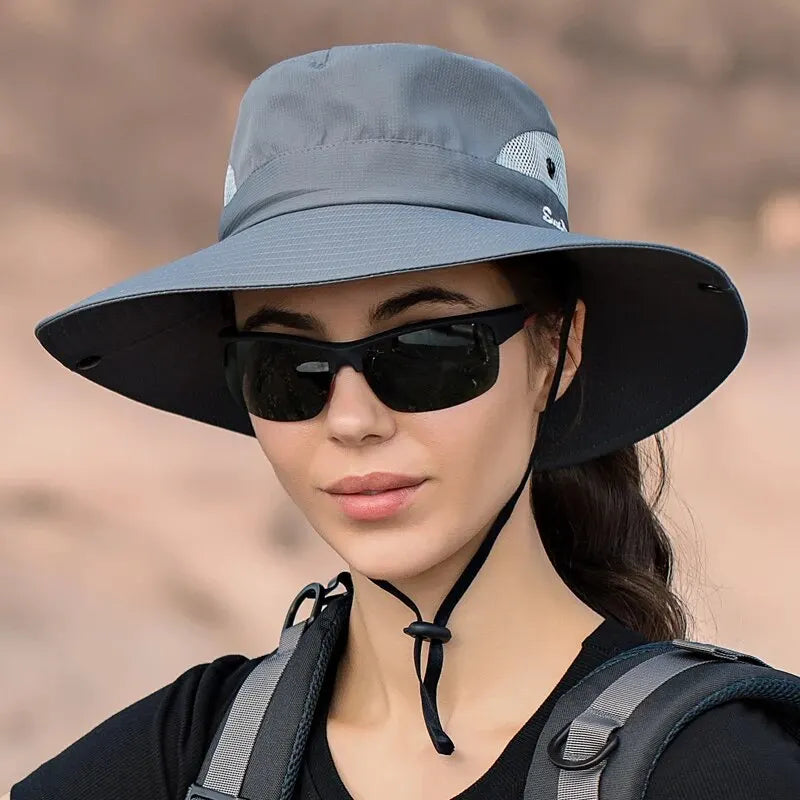 Breathable Summer Sun Hat with Ponytail Hole – Foldable Outdoor UV Protection Polyester Fisherman Hat (Unisex)