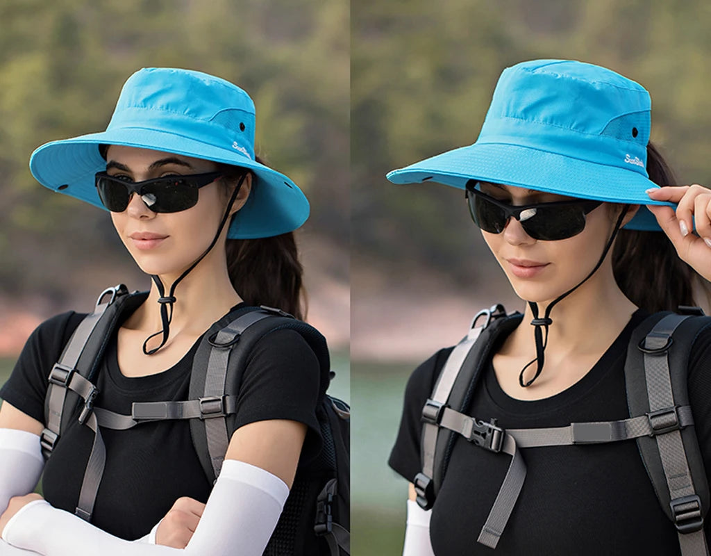Breathable Summer Sun Hat with Ponytail Hole – Foldable Outdoor UV Protection Polyester Fisherman Hat (Unisex)