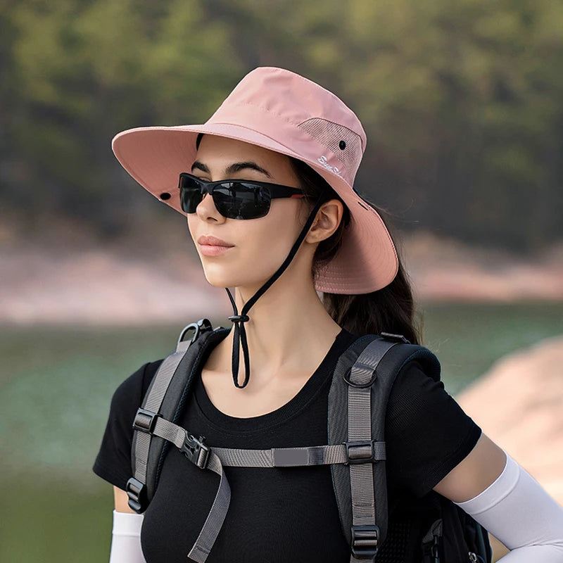 Breathable Summer Sun Hat with Ponytail Hole – Foldable Outdoor UV Protection Polyester Fisherman Hat (Unisex)