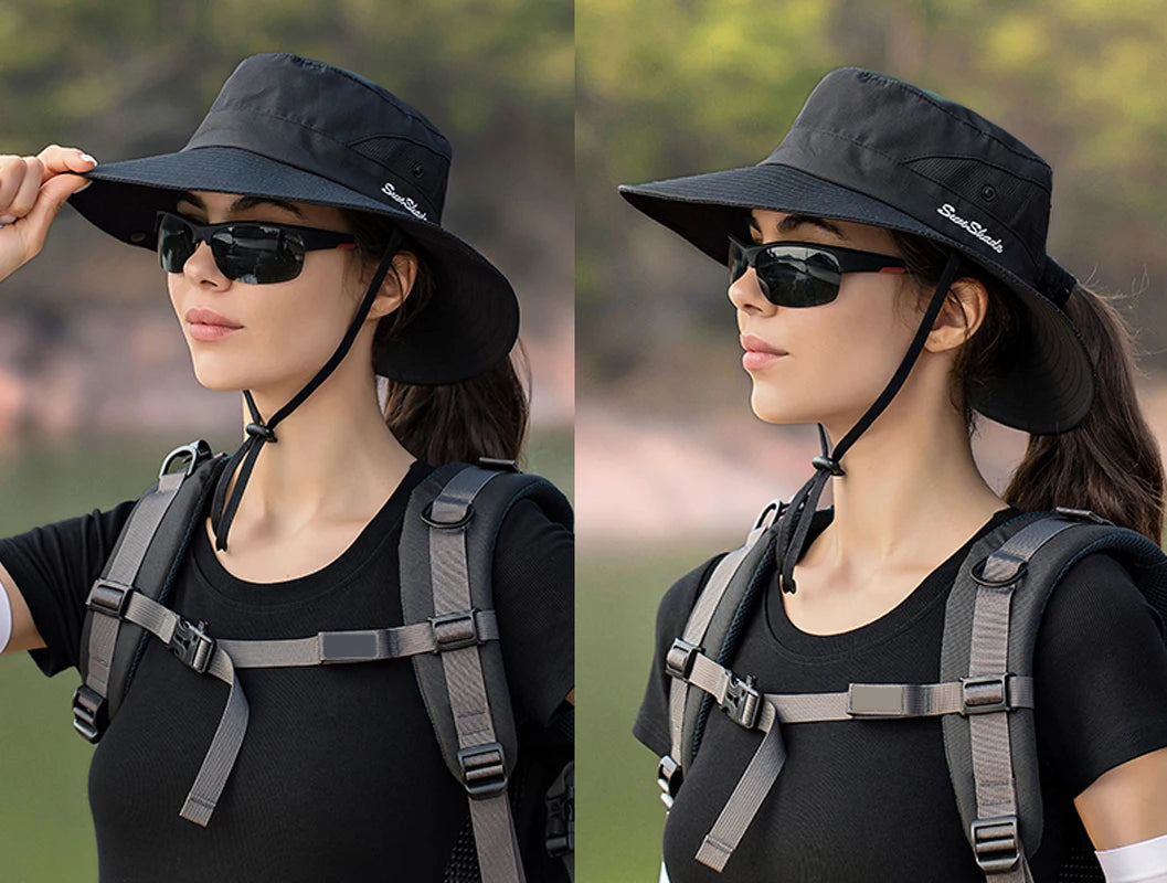 Breathable Summer Sun Hat with Ponytail Hole – Foldable Outdoor UV Protection Polyester Fisherman Hat (Unisex)