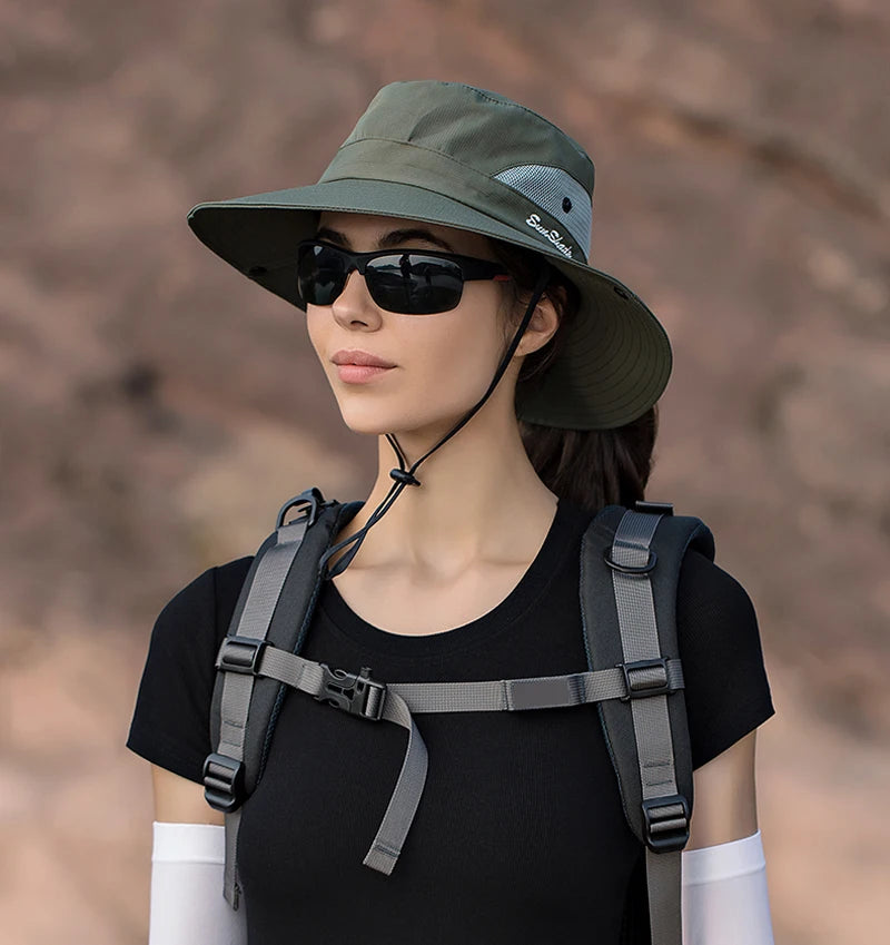 Breathable Summer Sun Hat with Ponytail Hole – Foldable Outdoor UV Protection Polyester Fisherman Hat (Unisex)