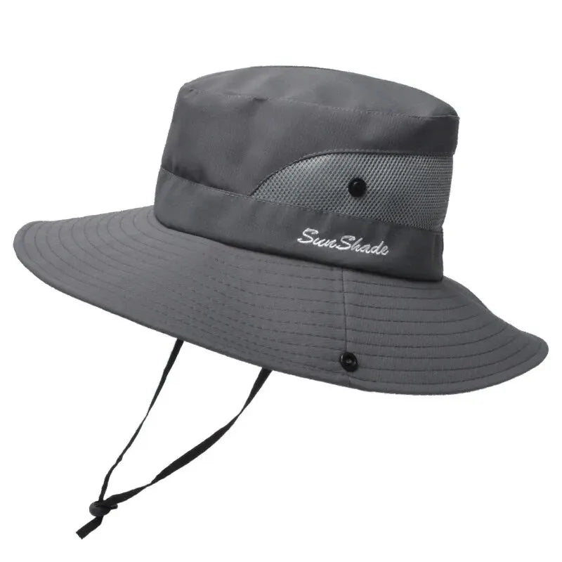 Breathable Summer Sun Hat with Ponytail Hole – Foldable Outdoor UV Protection Polyester Fisherman Hat (Unisex)