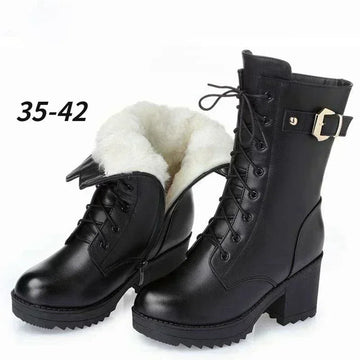 Women’s Winter Snow Boots – Warm Wool-Lined PU Leather Ankle Boots, Waterproof Thick Sole Lace-Up