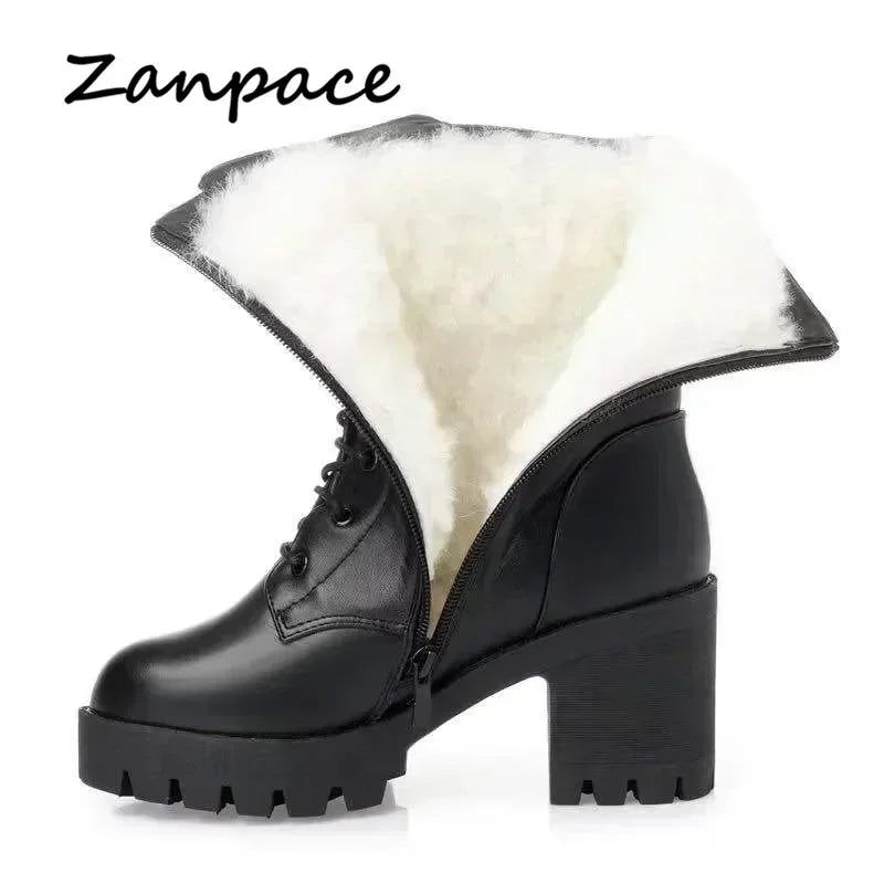 Women’s Winter Snow Boots – Warm Wool-Lined PU Leather Ankle Boots, Waterproof Thick Sole Lace-Up