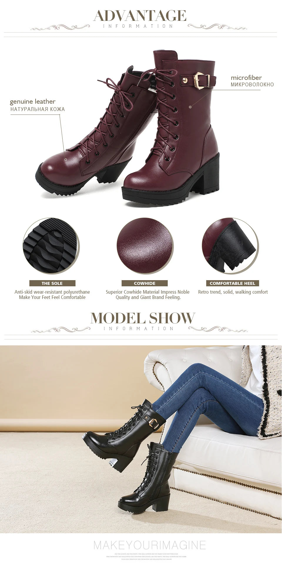 Women’s Winter Snow Boots – Warm Wool-Lined PU Leather Ankle Boots, Waterproof Thick Sole Lace-Up
