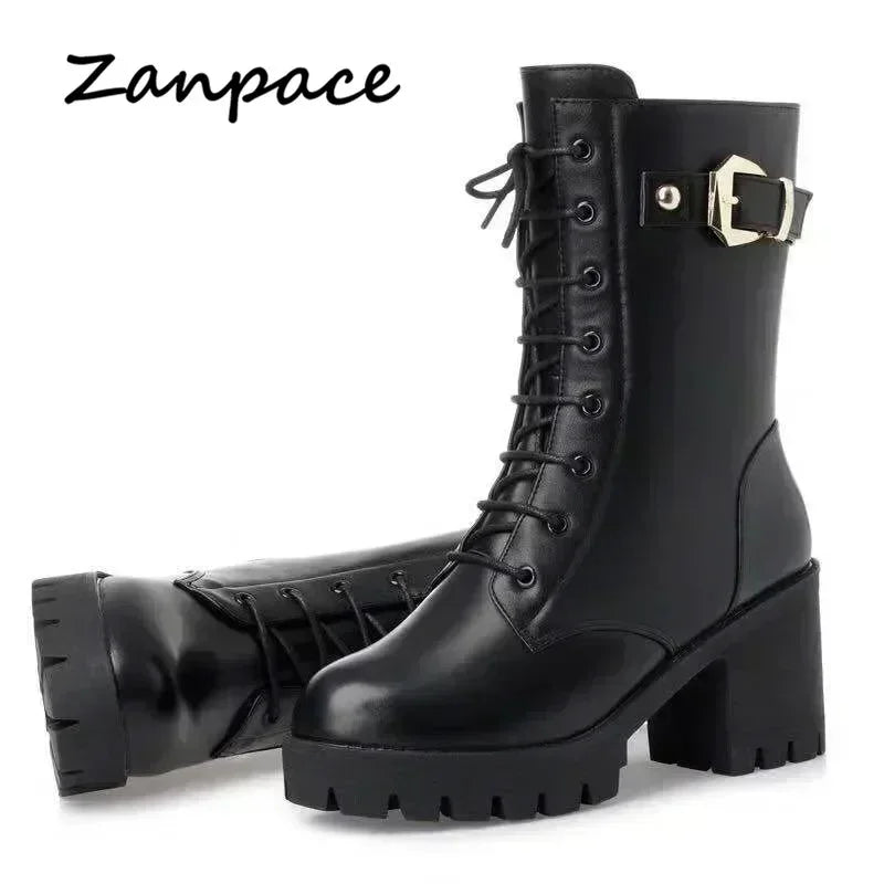 Women’s Winter Snow Boots – Warm Wool-Lined PU Leather Ankle Boots, Waterproof Thick Sole Lace-Up