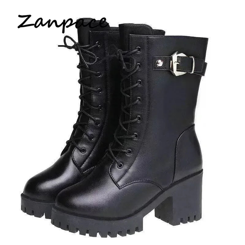 Women’s Winter Snow Boots – Warm Wool-Lined PU Leather Ankle Boots, Waterproof Thick Sole Lace-Up