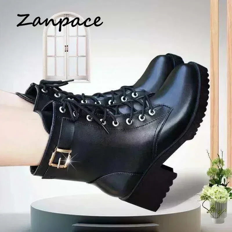 Women’s Winter Snow Boots – Warm Wool-Lined PU Leather Ankle Boots, Waterproof Thick Sole Lace-Up