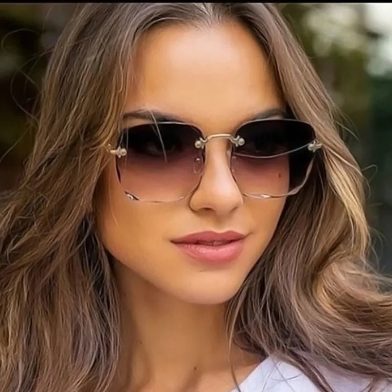 3PCS Square Rimless Square Sunglasses for Women – Luxury Designer Mirror Lens Fashion Summer Eyewear