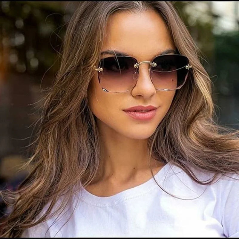 3PCS Square Rimless Square Sunglasses for Women – Luxury Designer Mirror Lens Fashion Summer Eyewear
