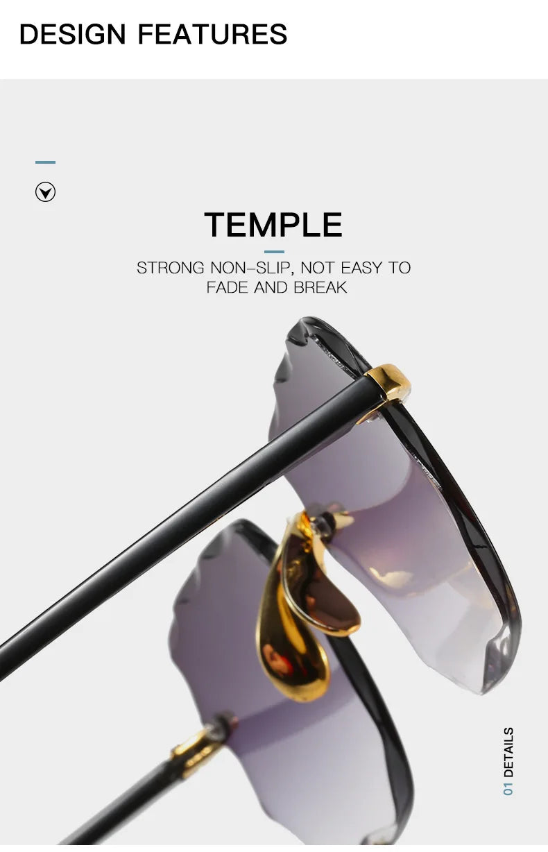 3PCS Square Rimless Square Sunglasses for Women – Luxury Designer Mirror Lens Fashion Summer Eyewear