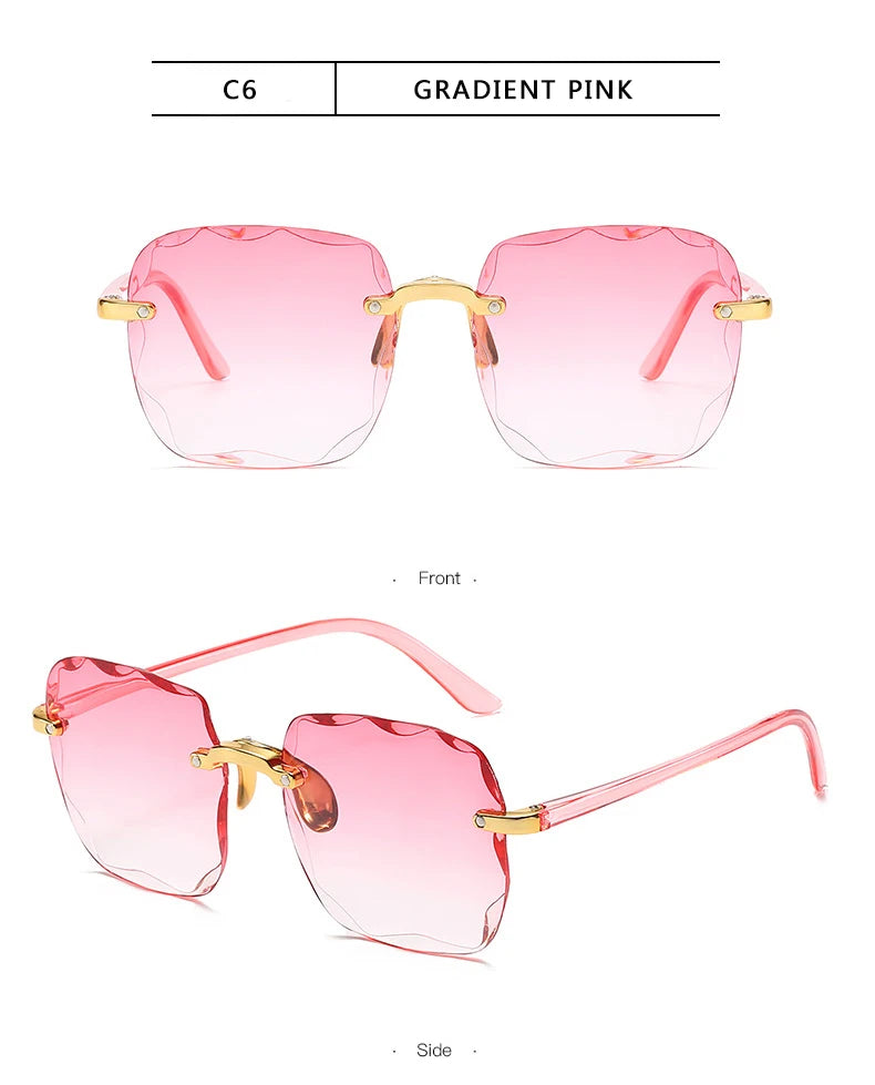 3PCS Square Rimless Square Sunglasses for Women – Luxury Designer Mirror Lens Fashion Summer Eyewear