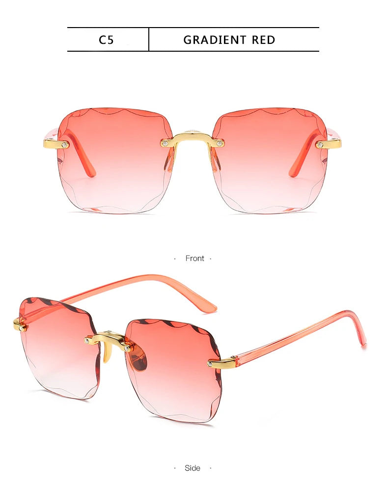 3PCS Square Rimless Square Sunglasses for Women – Luxury Designer Mirror Lens Fashion Summer Eyewear
