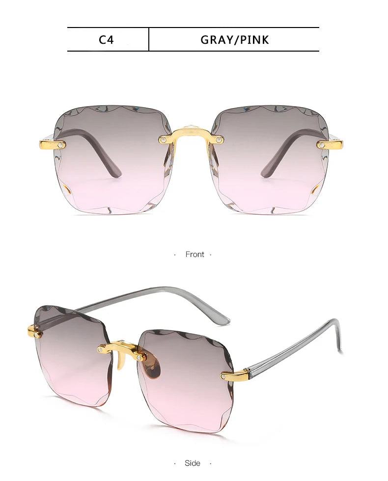 3PCS Square Rimless Square Sunglasses for Women – Luxury Designer Mirror Lens Fashion Summer Eyewear