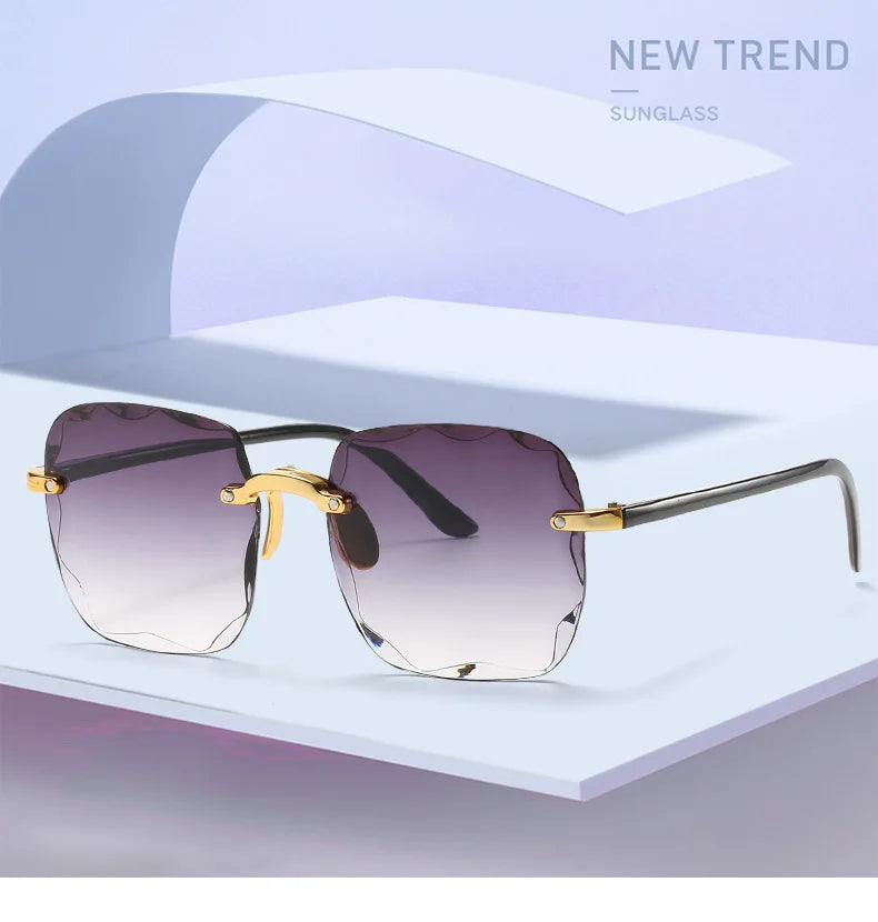 3PCS Square Rimless Square Sunglasses for Women – Luxury Designer Mirror Lens Fashion Summer Eyewear
