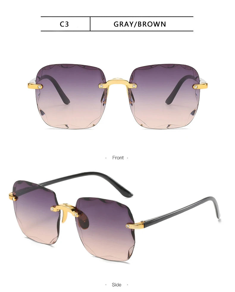 3PCS Square Rimless Square Sunglasses for Women – Luxury Designer Mirror Lens Fashion Summer Eyewear