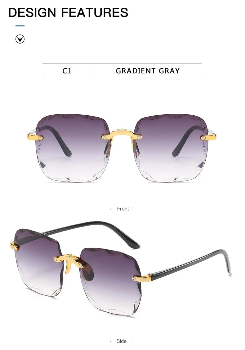 3PCS Square Rimless Square Sunglasses for Women – Luxury Designer Mirror Lens Fashion Summer Eyewear