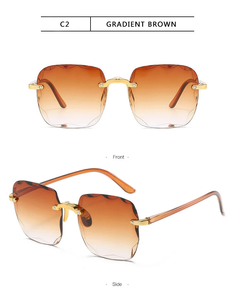 3PCS Square Rimless Square Sunglasses for Women – Luxury Designer Mirror Lens Fashion Summer Eyewear