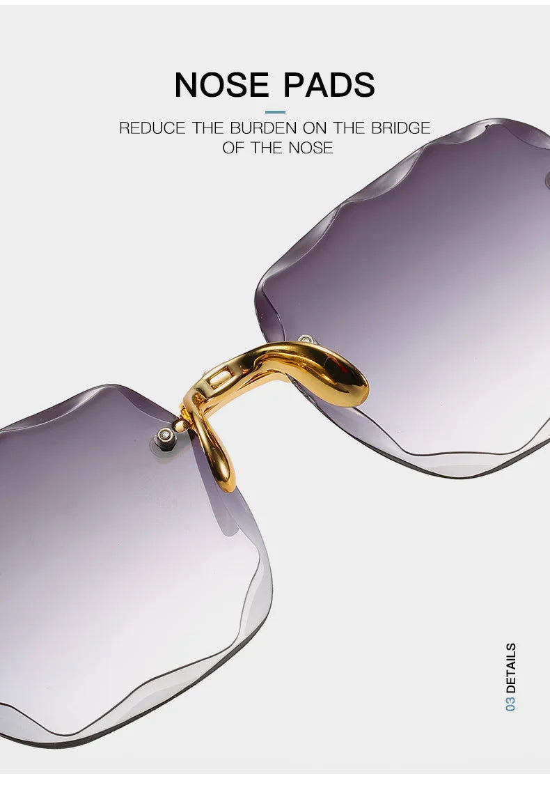 3PCS Square Rimless Square Sunglasses for Women – Luxury Designer Mirror Lens Fashion Summer Eyewear