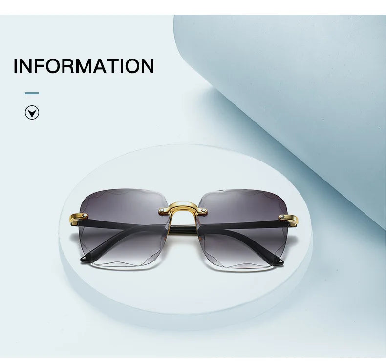 3PCS Square Rimless Square Sunglasses for Women – Luxury Designer Mirror Lens Fashion Summer Eyewear