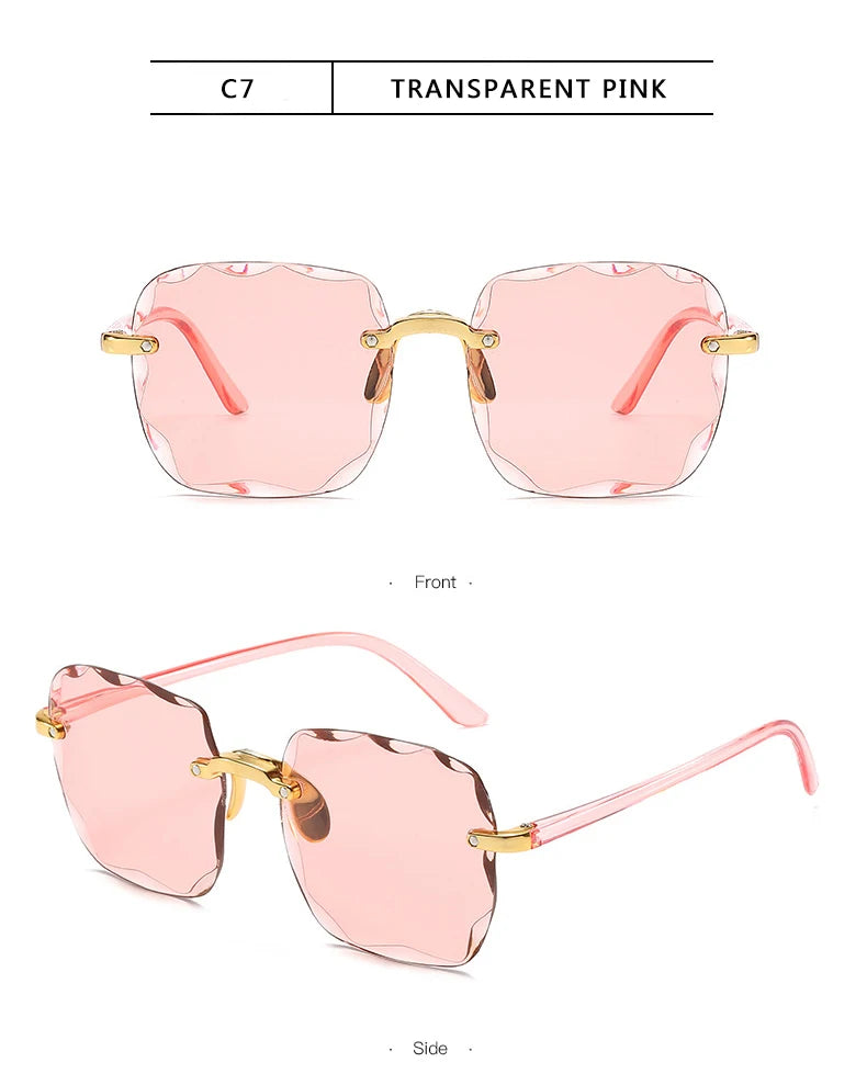3PCS Square Rimless Square Sunglasses for Women – Luxury Designer Mirror Lens Fashion Summer Eyewear