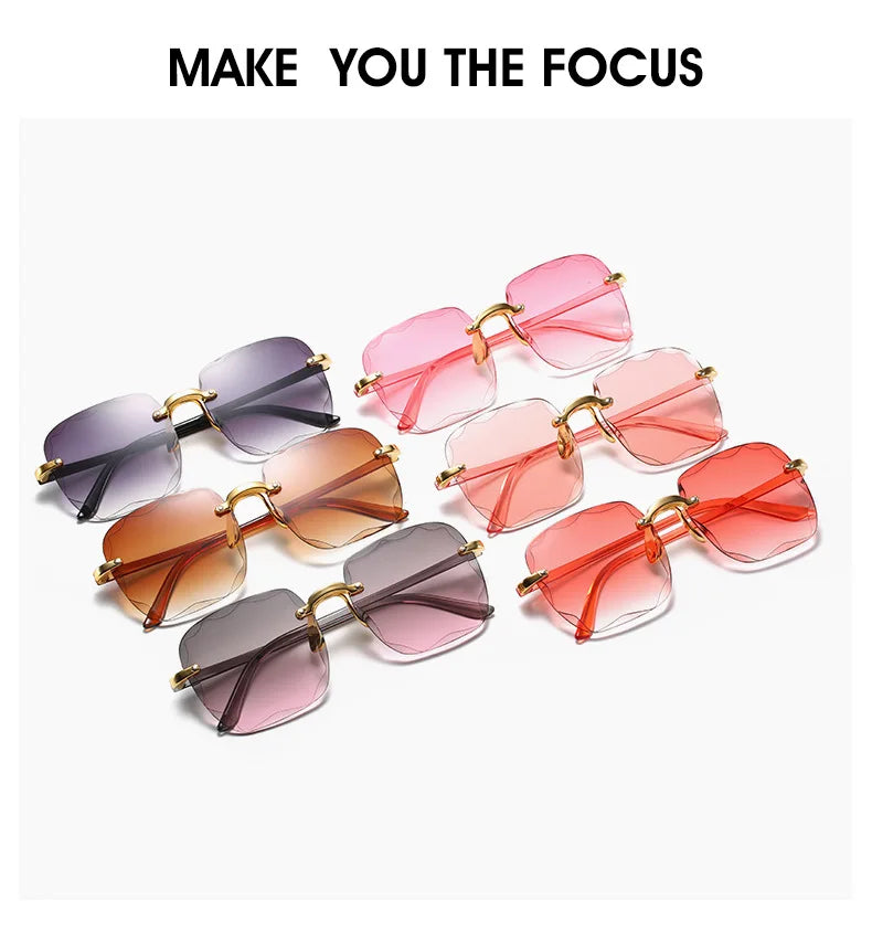 3PCS Square Rimless Square Sunglasses for Women – Luxury Designer Mirror Lens Fashion Summer Eyewear
