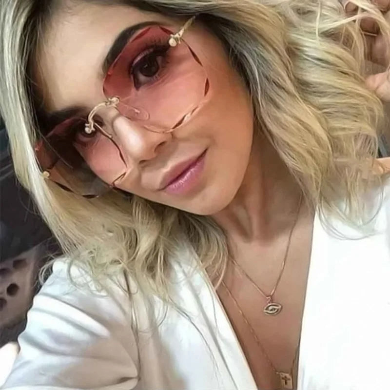 3PCS Square Rimless Square Sunglasses for Women – Luxury Designer Mirror Lens Fashion Summer Eyewear