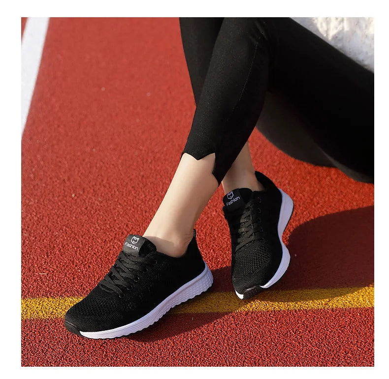 Women Casual Mesh Walking Sneakers – Breathable Lace-Up Flat Shoes for Women