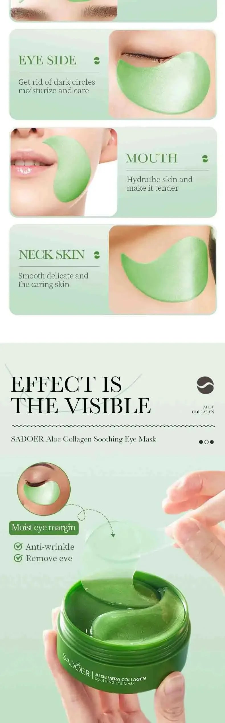 Aloe Vera Collagen Eye Mask (60pcs) – Anti-Dark Circles, Puffiness & Wrinkle Repair Hydrating Under Eye Patches for Firming & Brightening