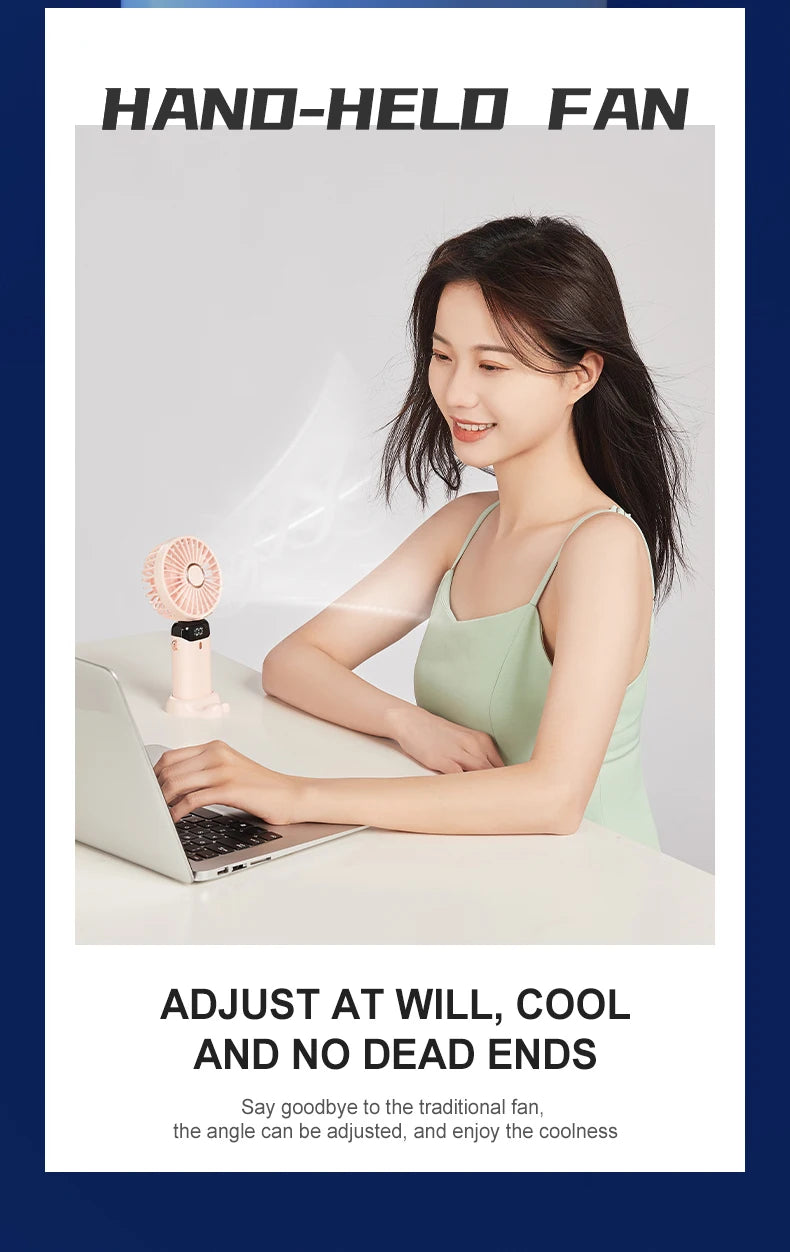 USB Rechargeable Foldable Neck Fan – Portable Handheld Mini Fan with 5-Speed Cooling, Digital Display & Phone Stand, Travel-Friendly Hands-Free Design