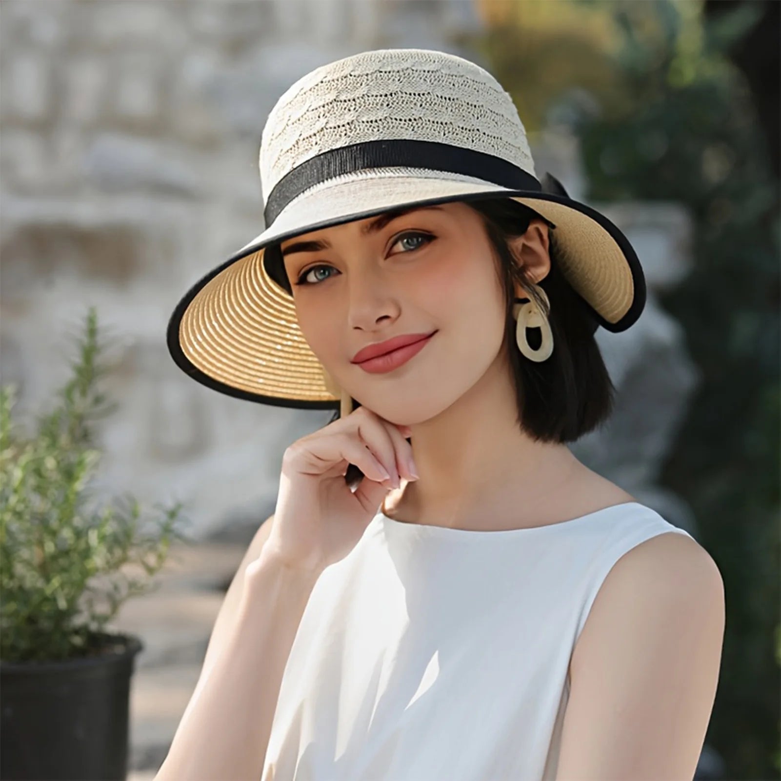 Women’s Summer Straw Sun Hat – French Style Bowknot Wide Brim Beach Hat for UV Protection & Travel
