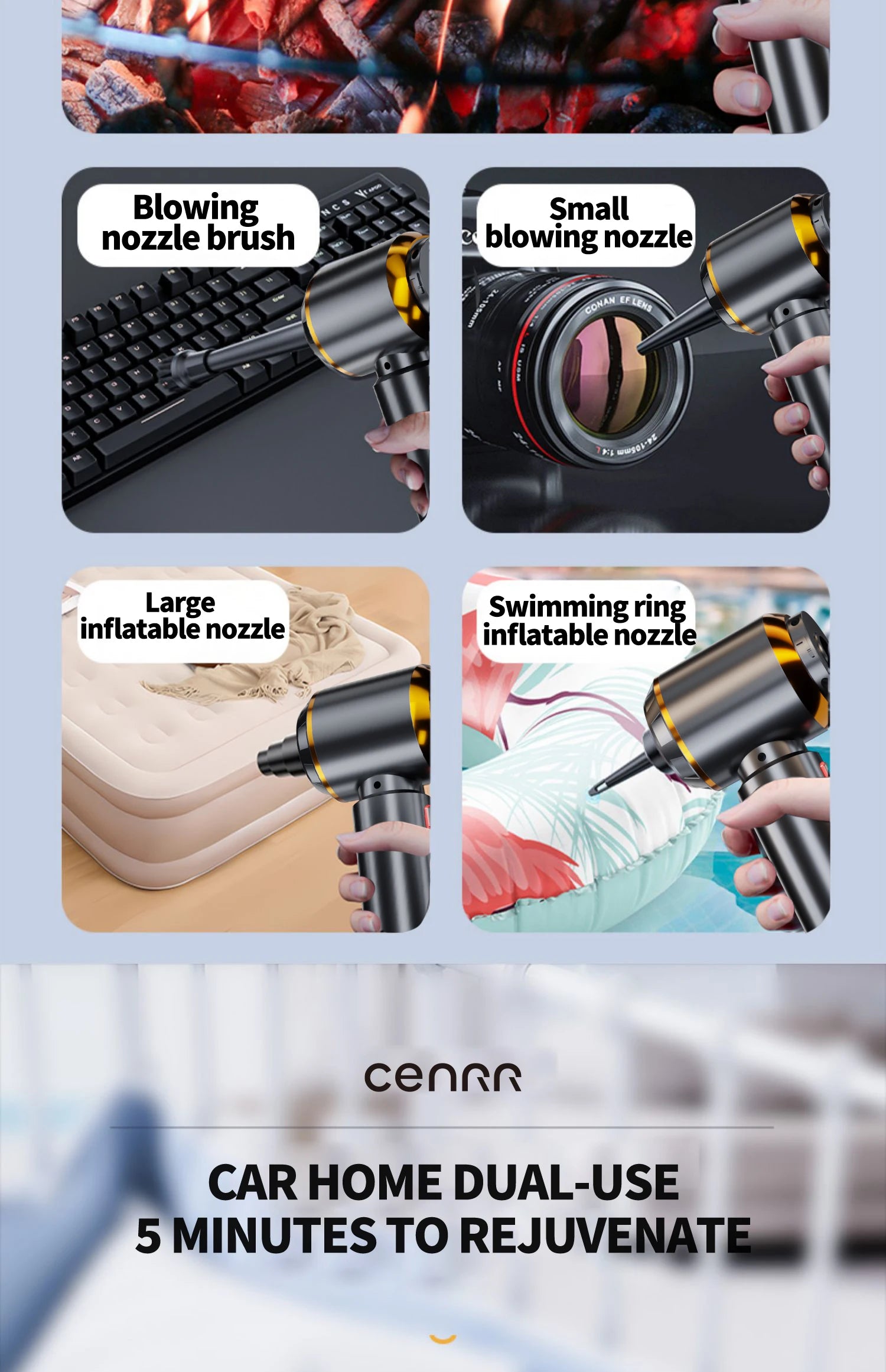 CENRR Mini Car Vacuum Cleaner 998000PA – Portable Handheld Vacuum & Blower for Car and Home Use