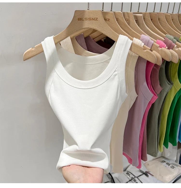 Women Solid Ribbed Tank Top Camisole – Elastic Cotton O-Neck Summer Basic Crop Top 2026