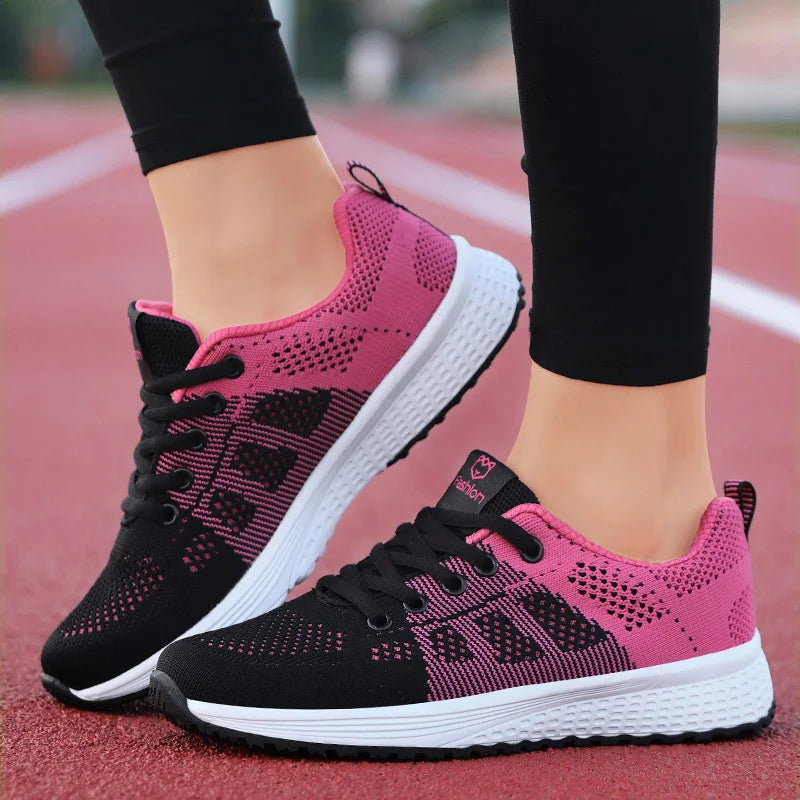 Women Casual Mesh Walking Sneakers – Breathable Lace-Up Flat Shoes for Women