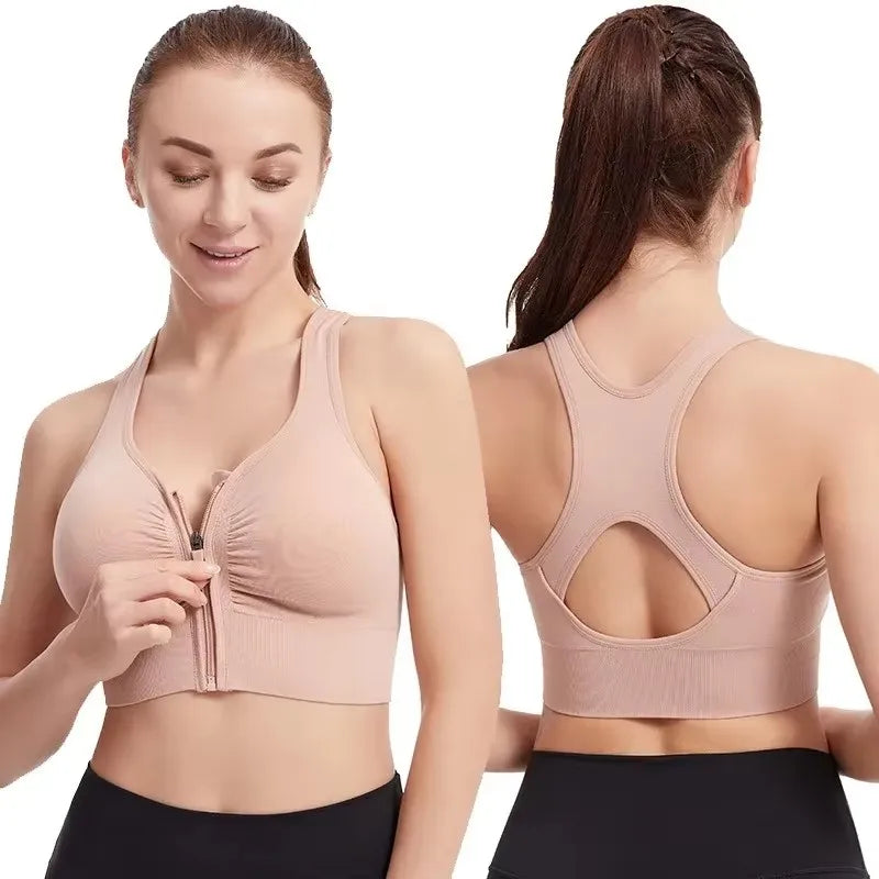 Women’s Front Zipper Sports Bra – Breathable Yoga & Gym Fitness Vest