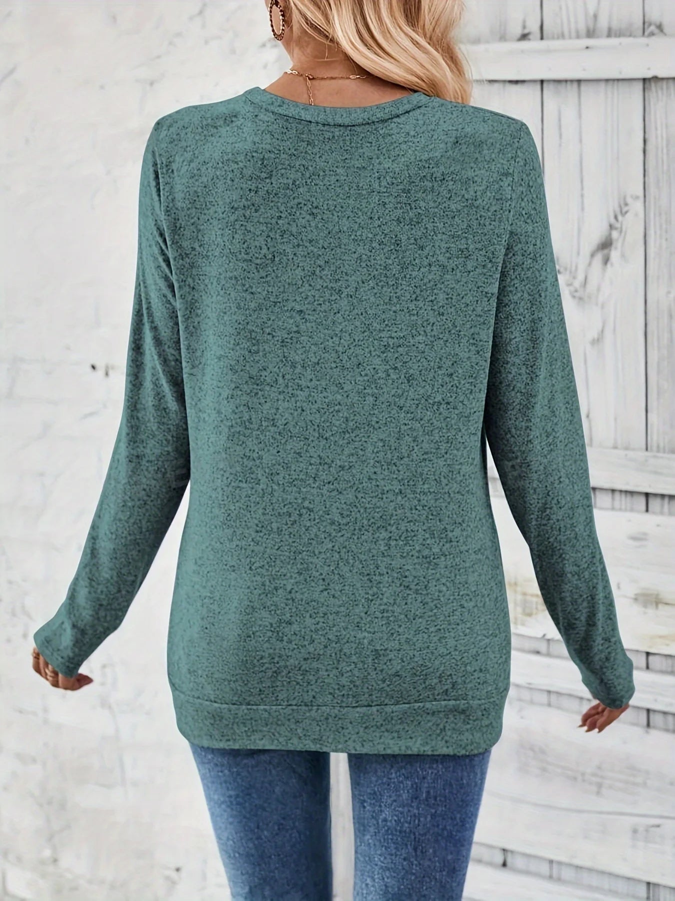 Women’s Button Decor Ruched Long Sleeve T-Shirt – Casual Knit Top for Spring, Autumn & Winter