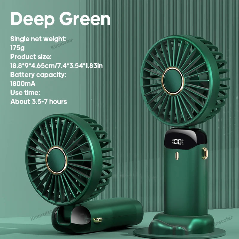 USB Rechargeable Foldable Neck Fan – Portable Handheld Mini Fan with 5-Speed Cooling, Digital Display & Phone Stand, Travel-Friendly Hands-Free Design