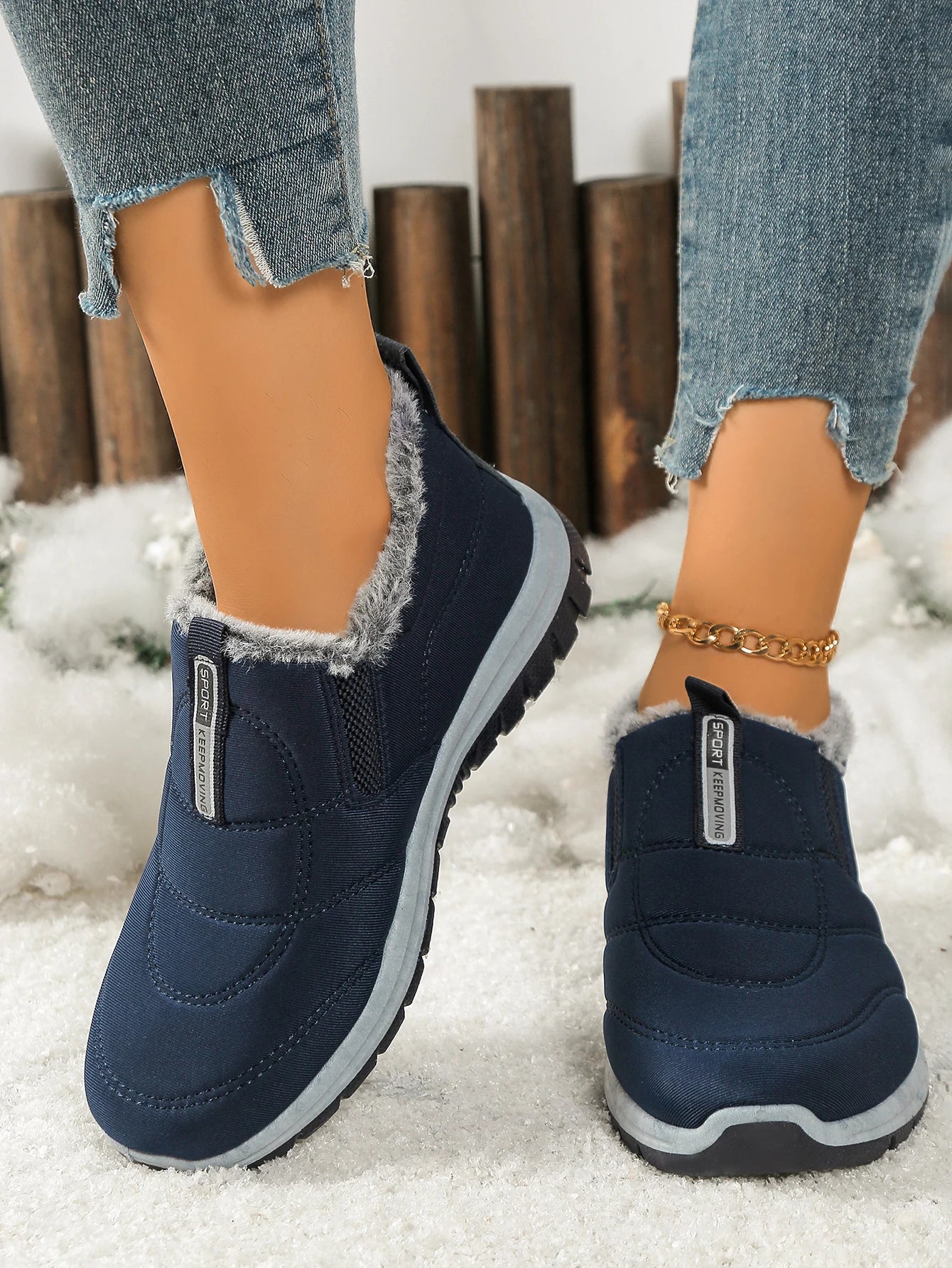 Women’s Lightweight Fleece-Lined Ankle Snow Boots – Soft Sole Slip-On Winter Casual Boots