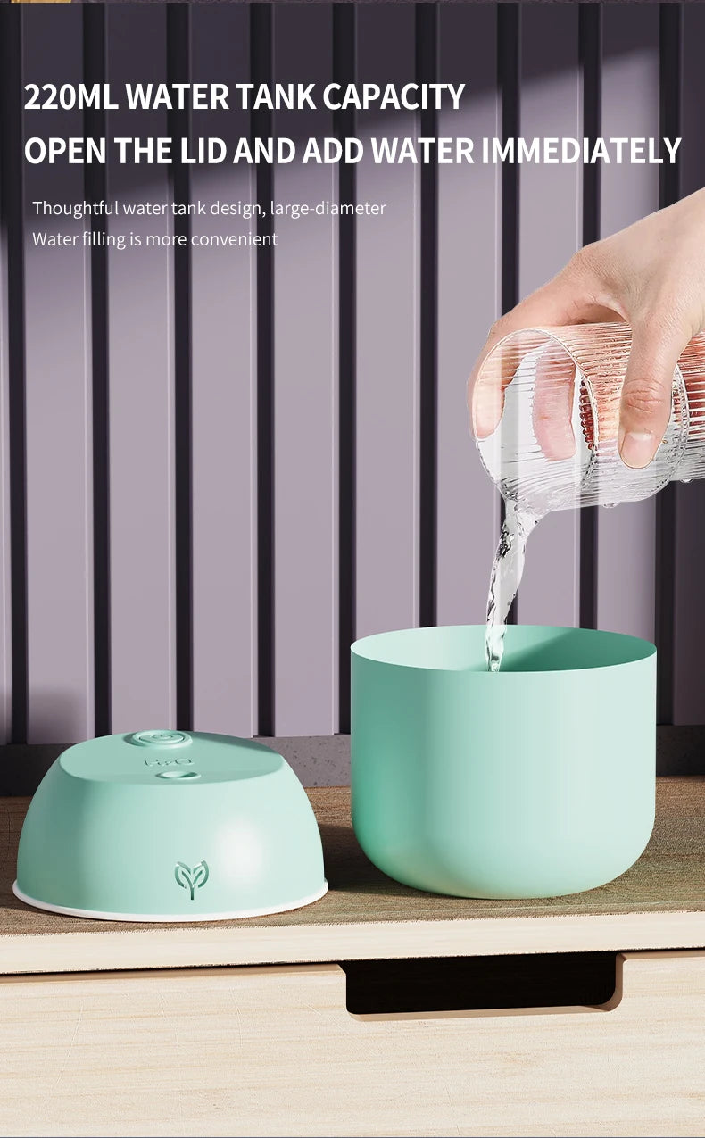 220ML USB Mini Cool Mist Humidifier – Quiet Desktop & Car Aromatherapy Air Humidifier with Auto Shut-Off