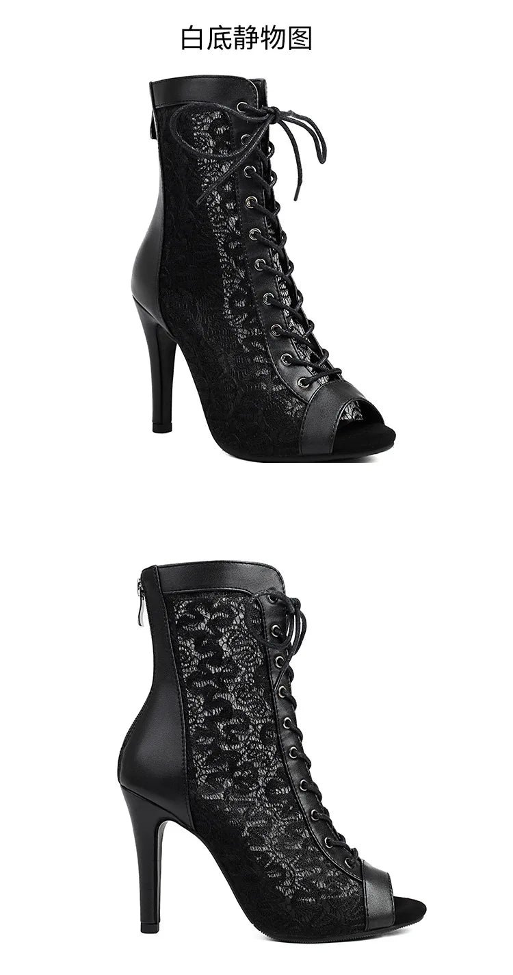 YSWEYOMIC Summer Autumn Style Mesh Hollow Jazz Booties Dance High Heels 7cm 9c 11cm Latin Salsa Dance Sandals With Large Size
