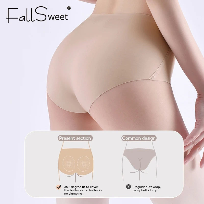FallSweet 4-Pack Seamless Ice Silk Women’s Panties – Soft Breathable Mid-Rise No-Show Briefs Underwear