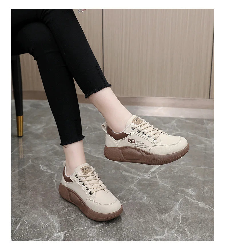 New Women’s Thick Sole Elevated Sneakers – Spring Casual PU Sports & Street Board Shoes