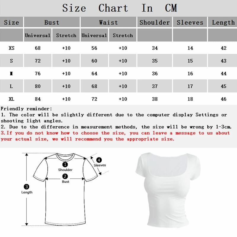 Women’s Summer Slim Fit Square Neck Short Sleeve T-Shirt – Solid Color Y2K Streetwear Sexy Stretch Knit Top