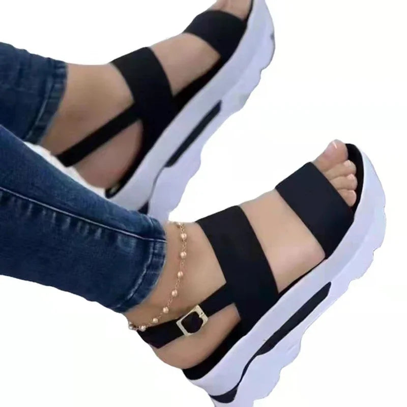 Women’s Wedge Sandals – Low Platform Buckle Strap PU Summer Dress & Casual Heeled Shoes (3–5cm)