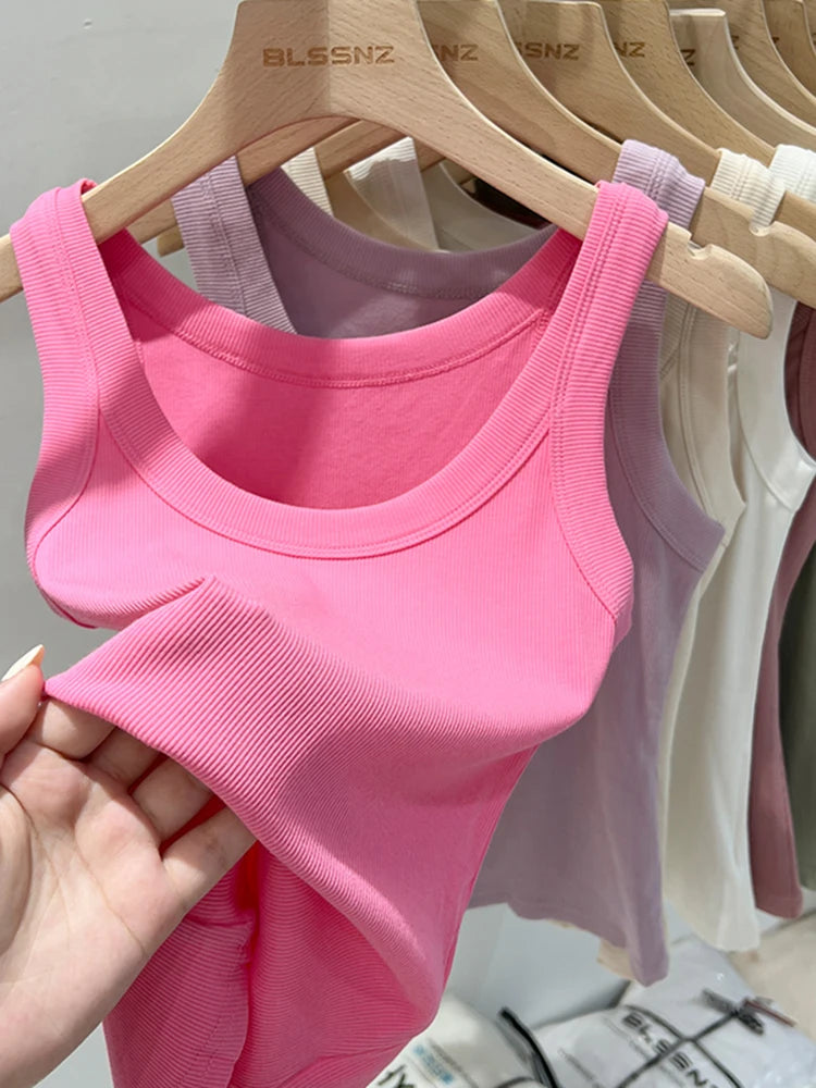 Women Solid Ribbed Tank Top Camisole – Elastic Cotton O-Neck Summer Basic Crop Top 2026