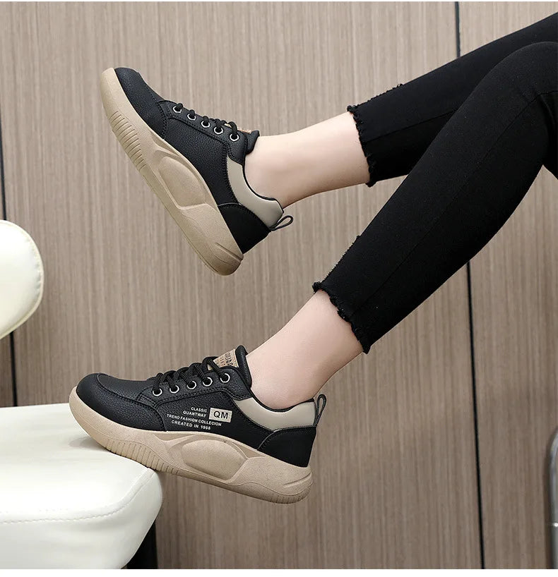 New Women’s Thick Sole Elevated Sneakers – Spring Casual PU Sports & Street Board Shoes