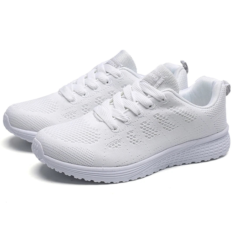 Women’s Breathable Mesh Running Sneakers – Lightweight Lace-Up Vulcanized Outdoor Walking Shoes for Women