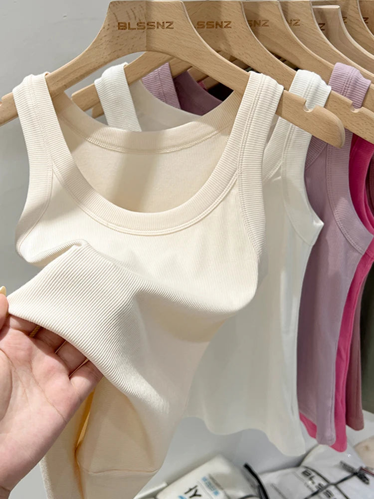 Women Solid Ribbed Tank Top Camisole – Elastic Cotton O-Neck Summer Basic Crop Top 2026