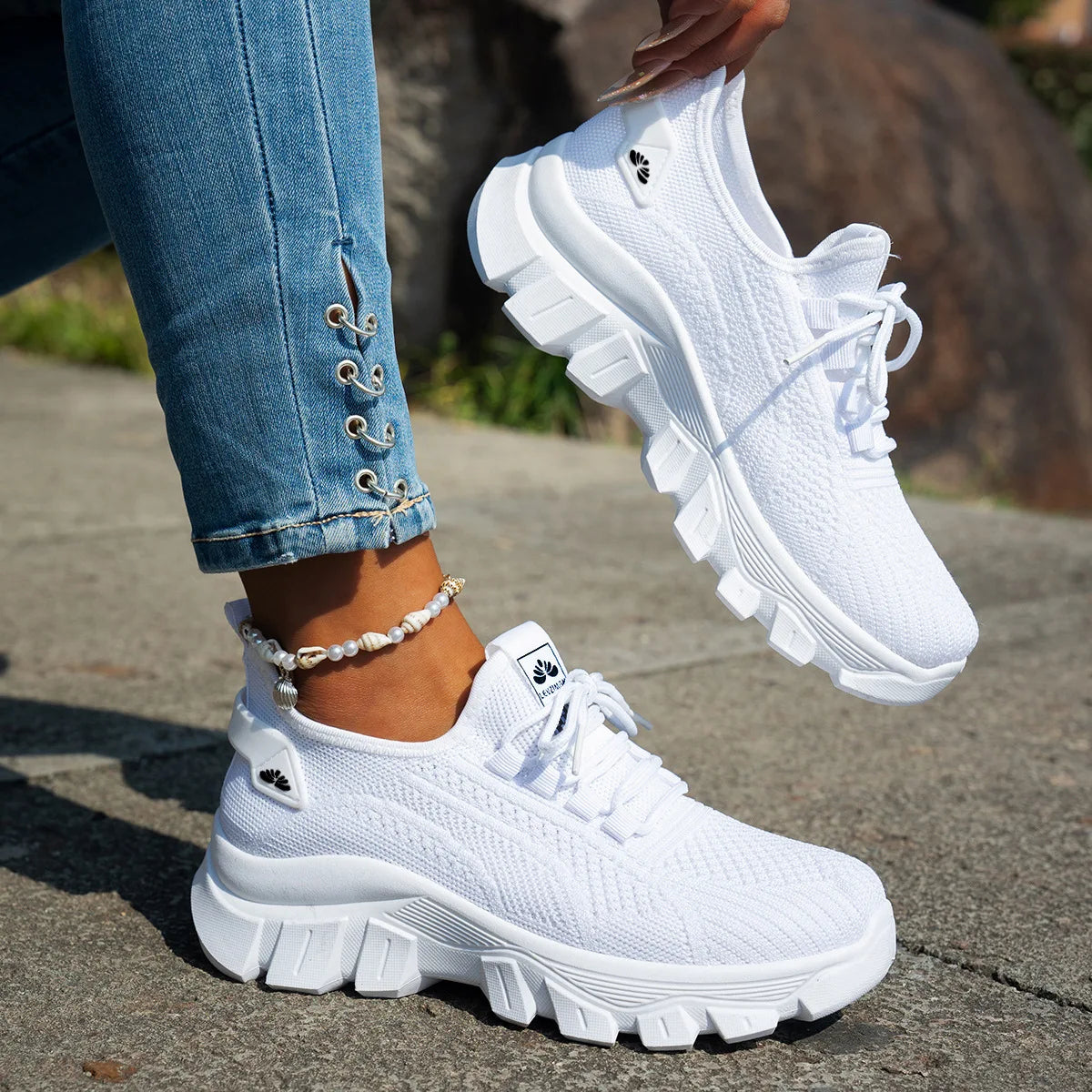Women’s Lightweight Breathable Mesh Slip-On Walking Shoes – Plus Size Comfort Non-Slip Flat Sole Casual Spring Sneakers