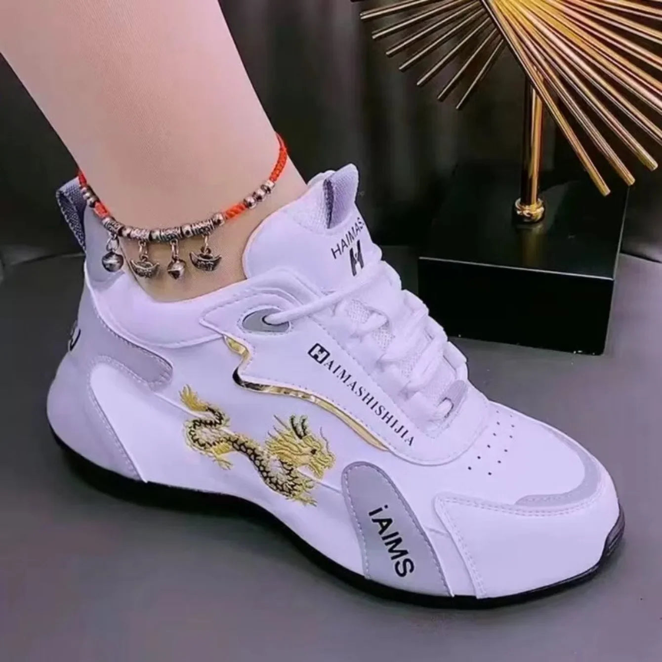 Women’s Designer PU Leather Platform Sneakers – Lightweight Breathable Lace-Up Casual Sports Shoes for Spring & Autumn